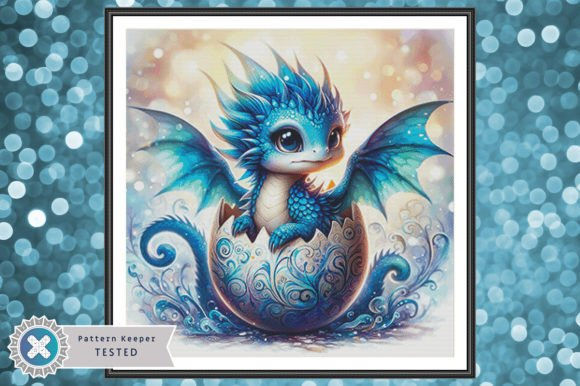 Cute Blue Dragon Cross Stitch Kit - Fantasy - Modern - DMC