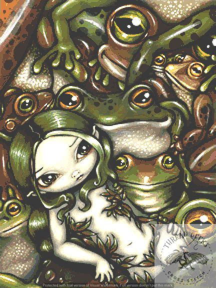 Bed of Frogs Counted Cross Stitch Chart