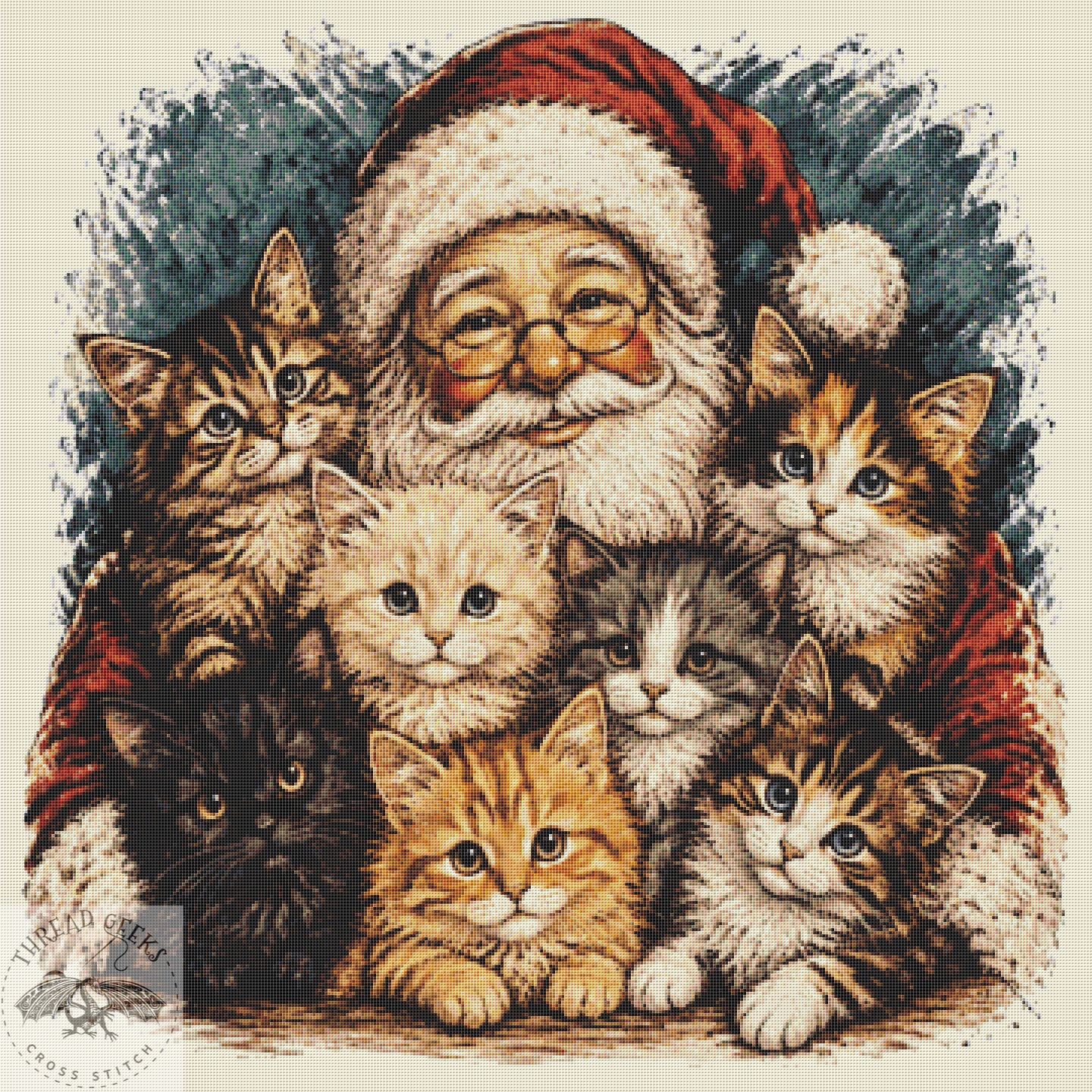 Santa Claws Counted Cross Stitch Chart - Christmas Kittens Cats