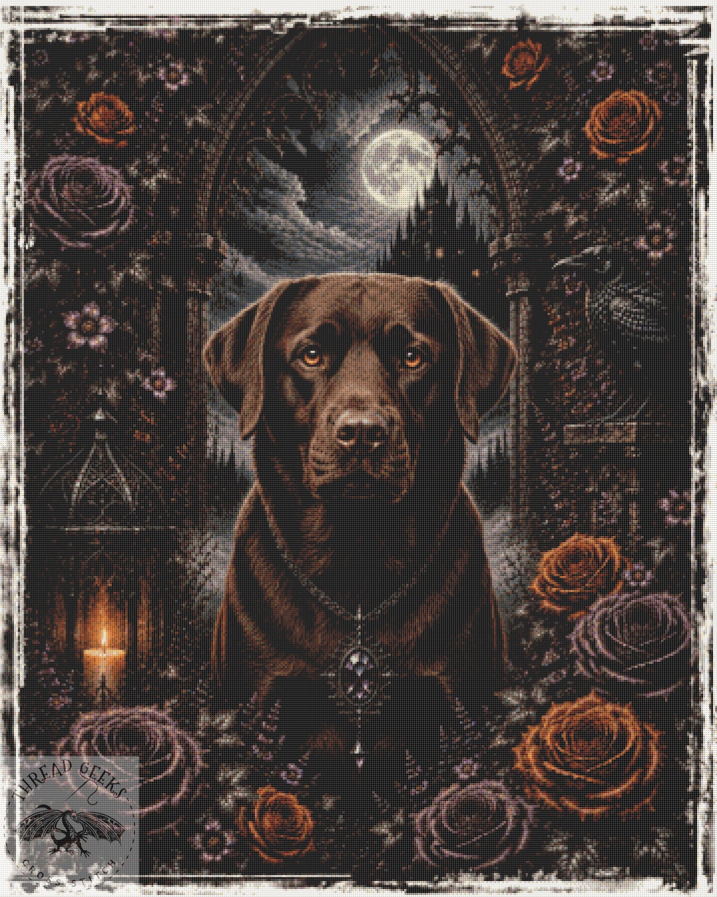 Gothic Chocolate Labrador XL Cross Stitch Chart - Fantasy Garden
