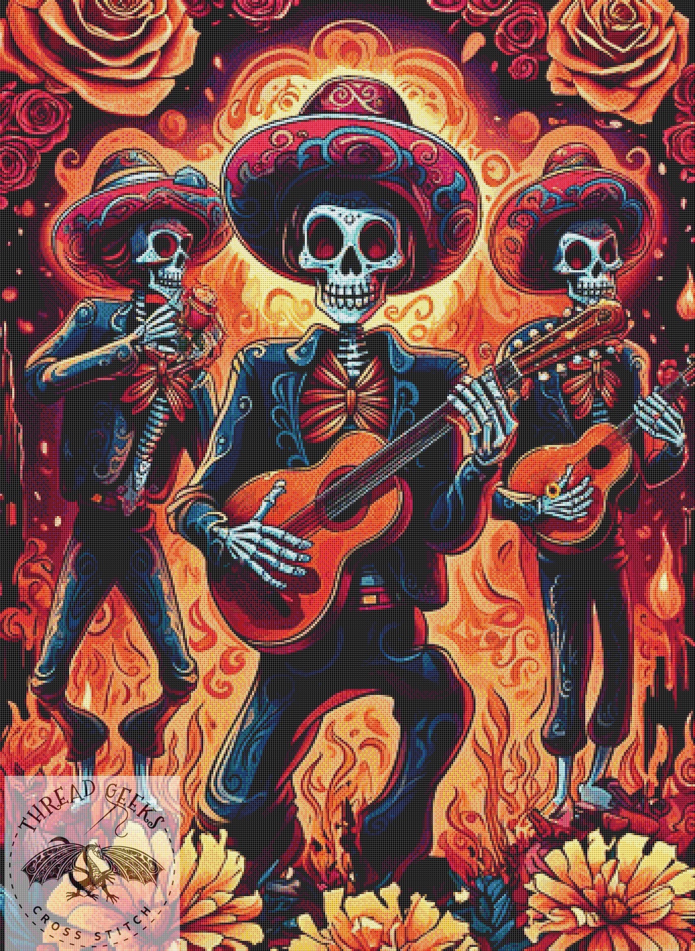 Skeleton Mariachi Counted Cross Stitch Kit - Fantasy - Goth