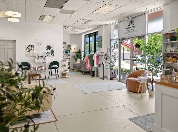 Retail supplement area and comfortable seating at our Brevard County wellness clinic