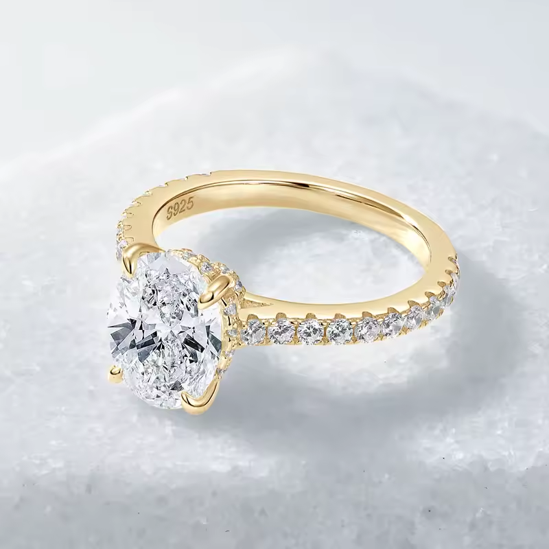 Thumbnail: The 3ct Oval Cut Moissanite Ring with Half Pavé & Hidden Halo