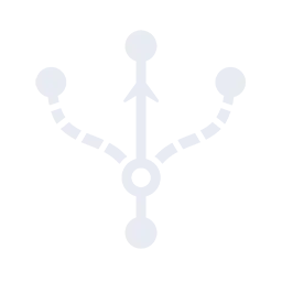 White branching arrow icon on black background