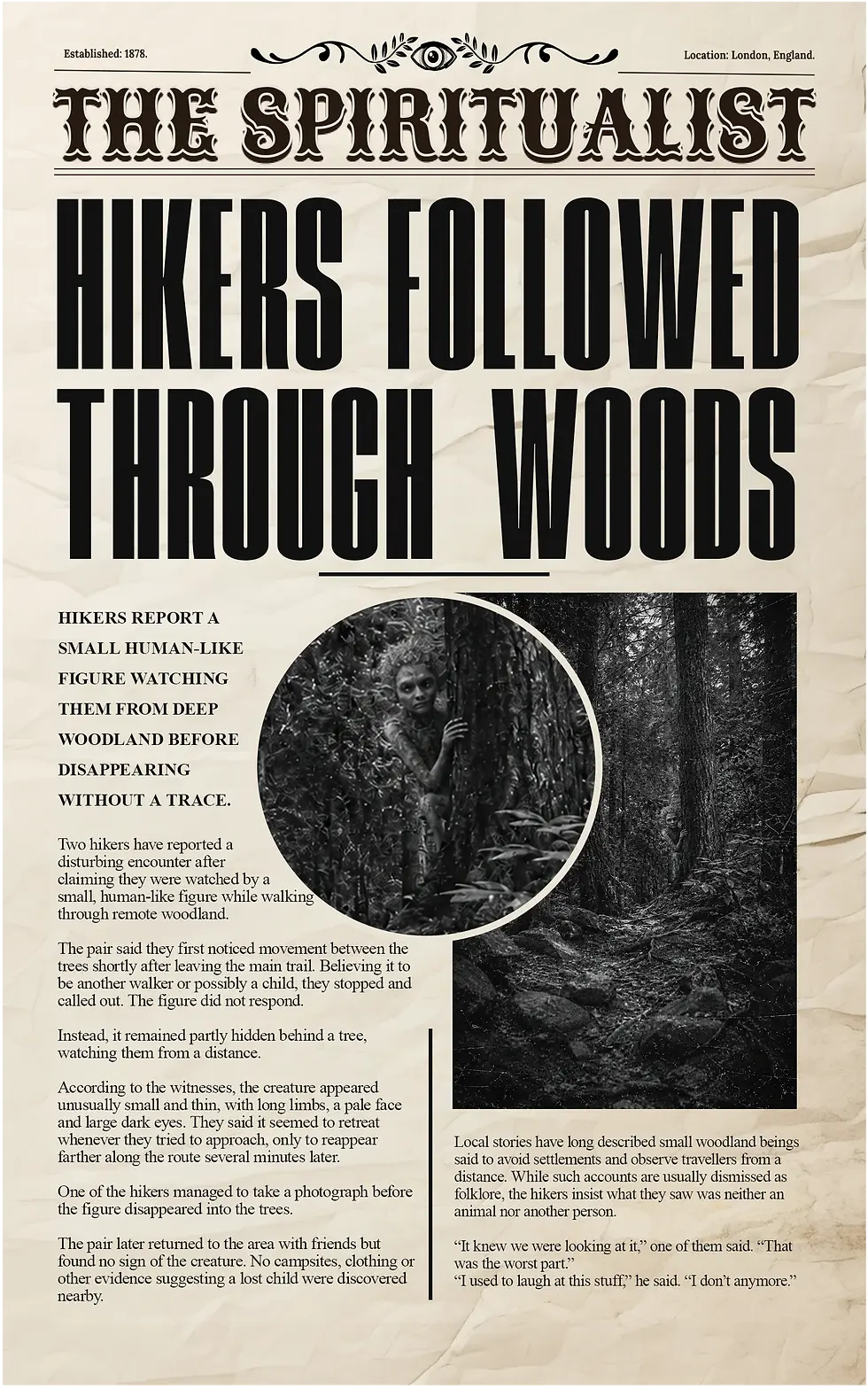 The Spiritualist newspaper: Hikers Followed Through Woods