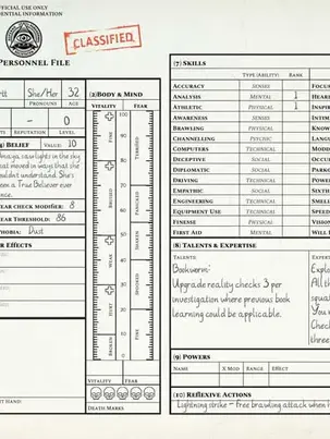 Amaya Berghartt character sheet - Beyond the Veil