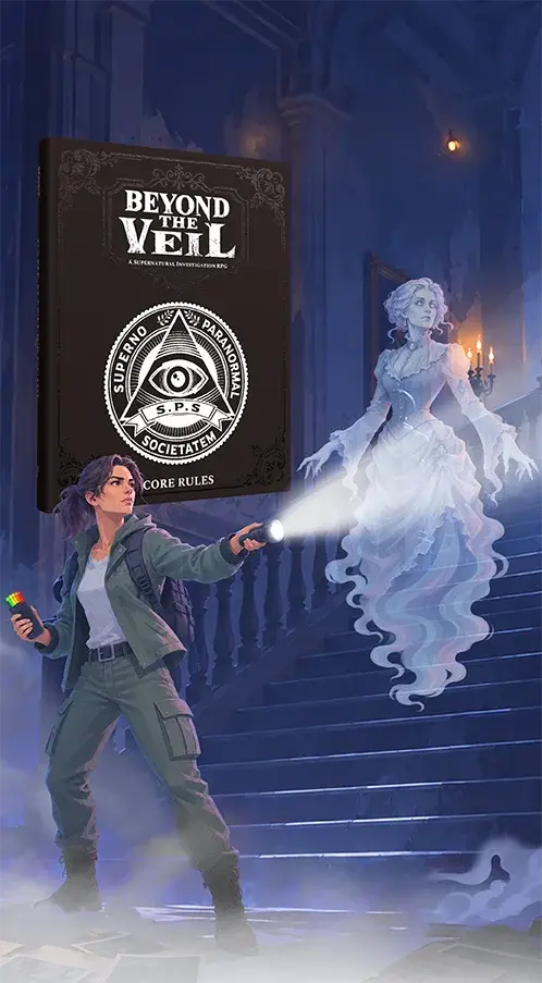 Beyond The Veil book cover with ghost and investigator
