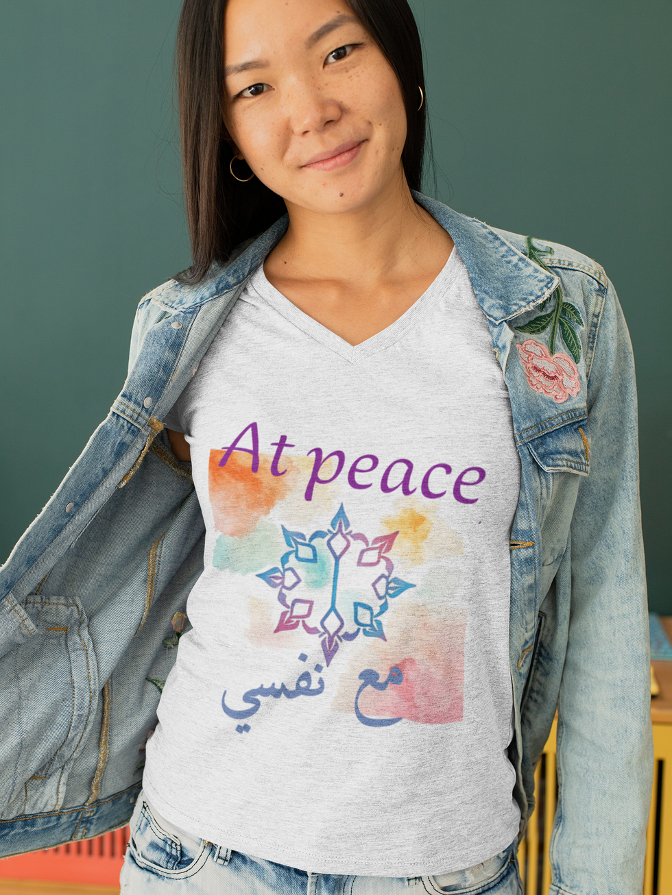 مع نفسيheather-t-shirt-mockup-of-a-young-woman-with-a-denim-jacket-28751