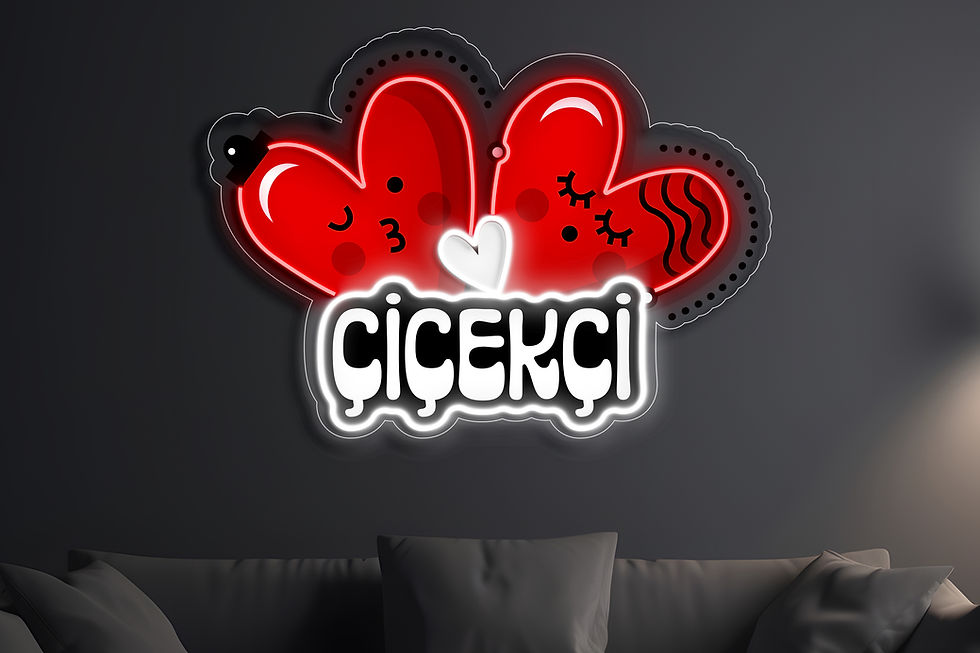 Sevgili İki Kalp Çiçekçi Neon Işıklı Tabela