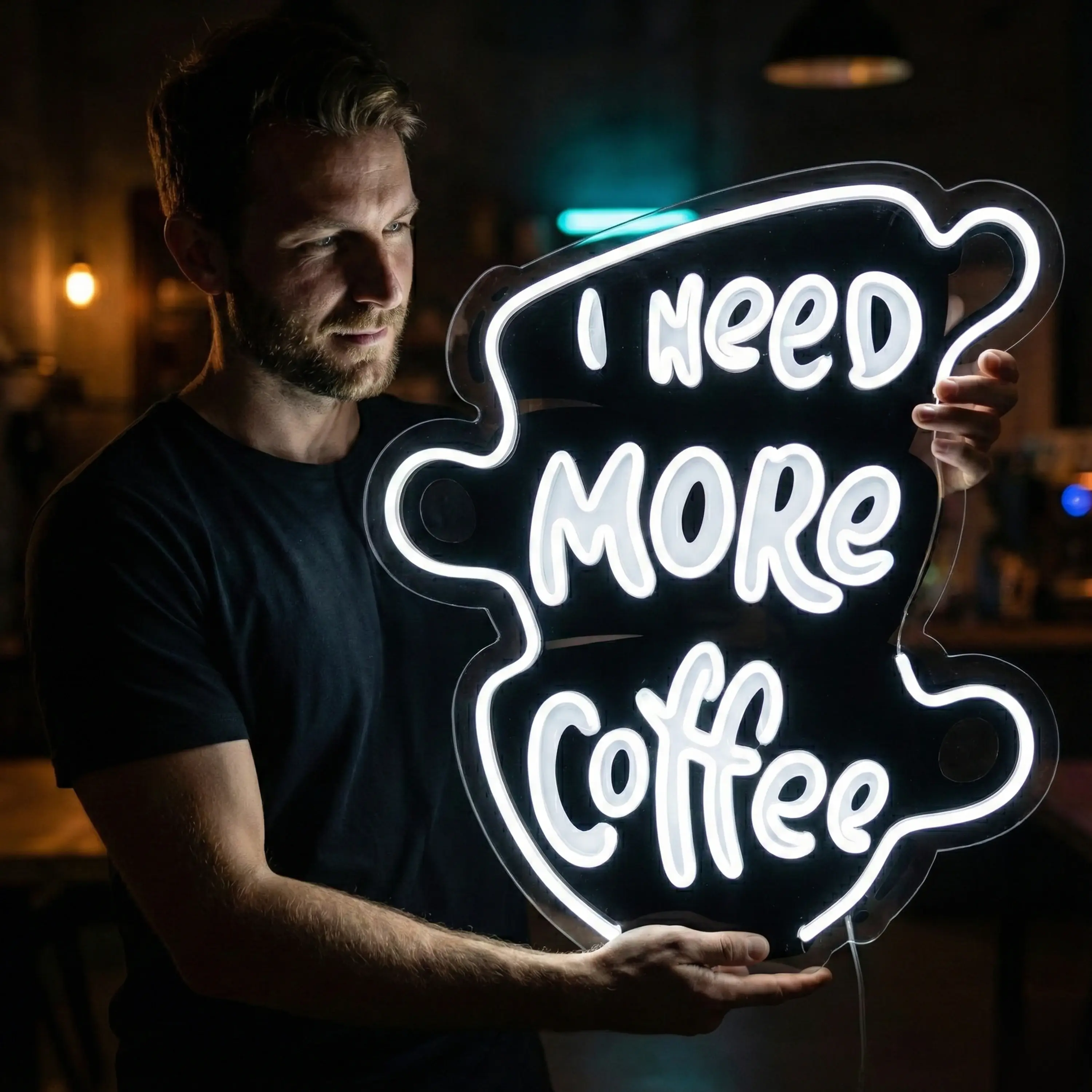 UV Baskılı Neon Tabela – I Need More Coffee Yazılı – Cafe Ürünü
