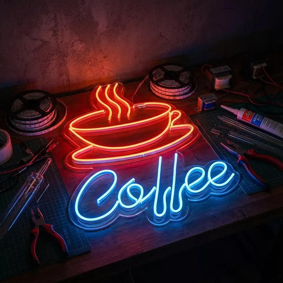 Küçük resim: Coffee Yazılı ve Kahve Fincanlı Cafe Neon Led Tabela