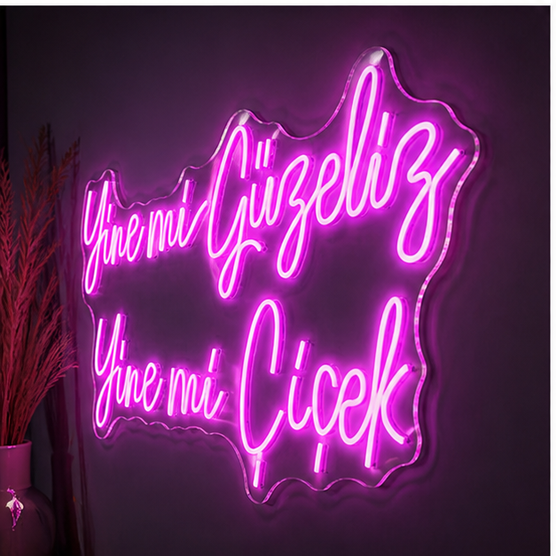 Yine mi Güzeliz Yine mi Çiçek neon tabela yazı