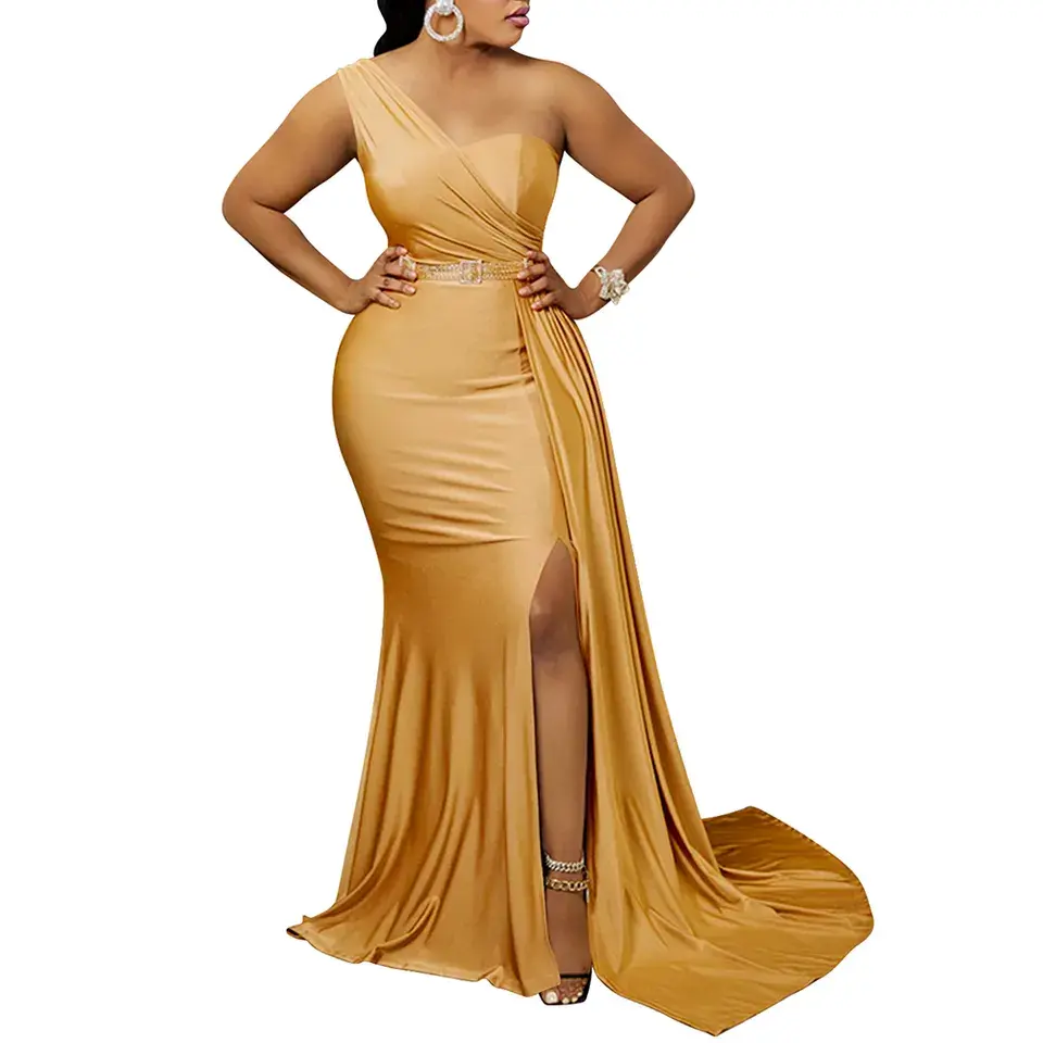 Thumbnail: Luxury, One Shoulder High Split, Women's Dress