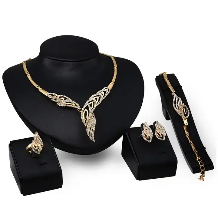 Luxury 4 Pc Designer Women's Necklace and Ear Ring Gold