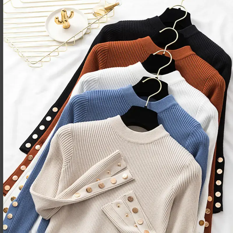 Miniaturbild: Casual Autumn Winter Women Thick Sweater/ Pullovers Long Sleeve Button O-neck Ch