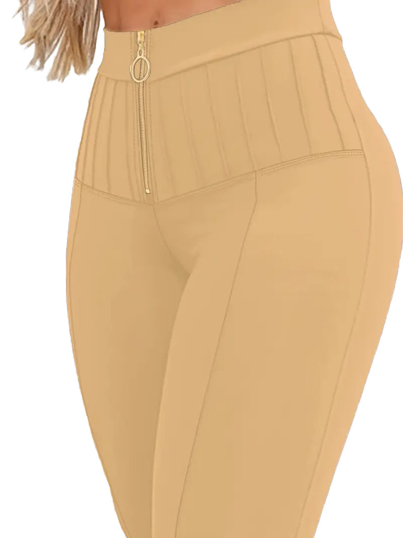 Thumbnail: Women’s High-Waisted Stretchy Leggings with Ruched Waist & Zipper