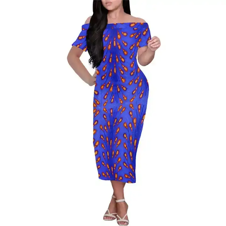 Thumbnail: Elegant African Ankara Printing Dress for Women, Off Shoulder Dress