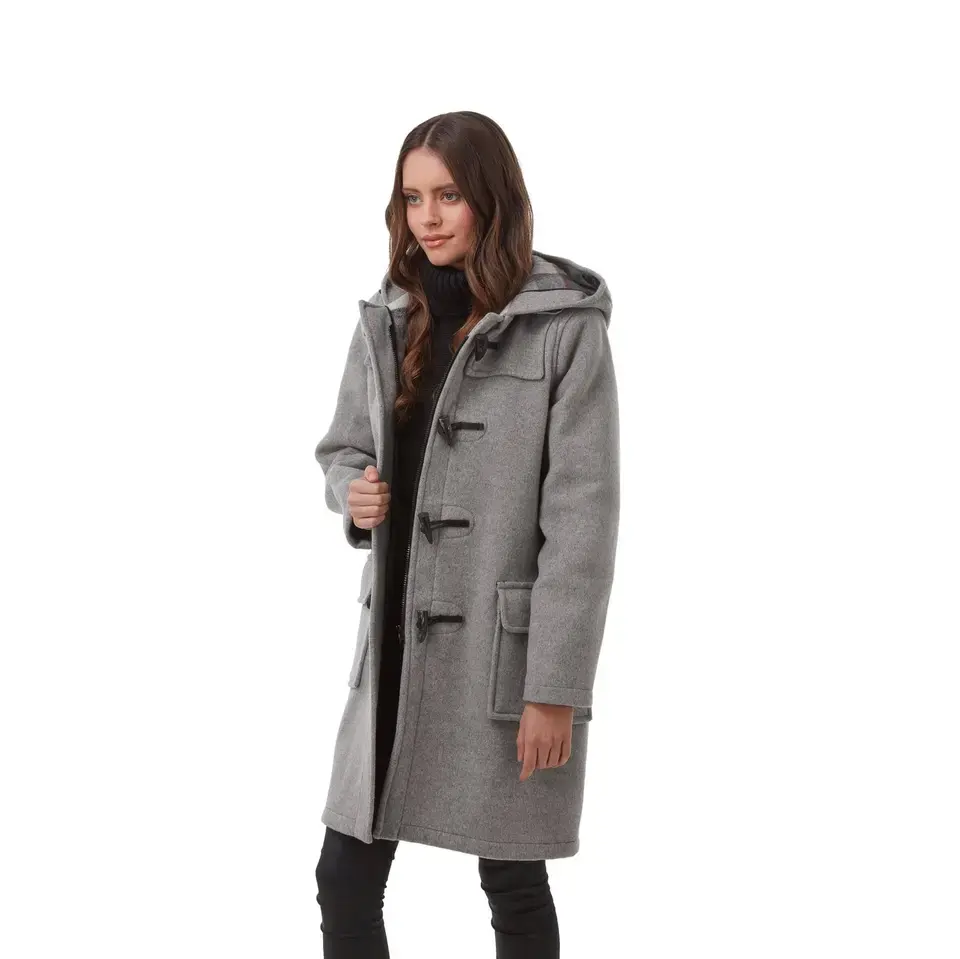 Thumbnail: Women Classic Duffle Coat with Horn Toggles Winter Loose Straight Long Wool Coat