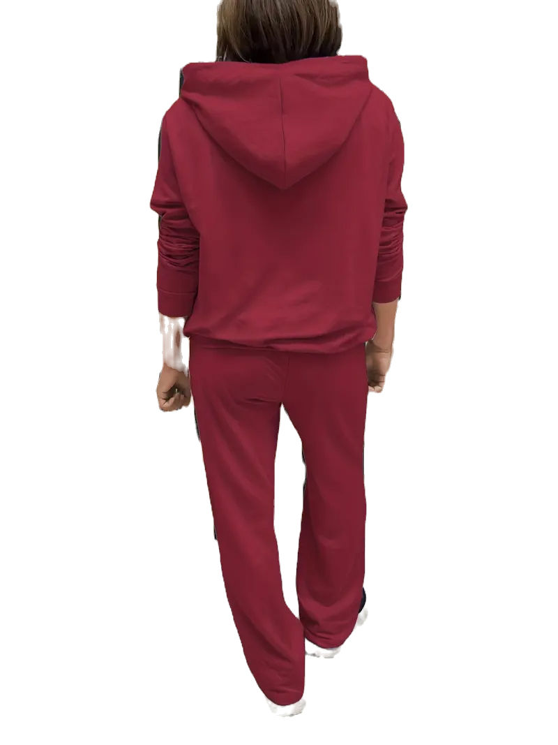 Thumbnail: Women’s Solid Casual Set – Long Sleeve Hooded Sweatshirt & Straight Leg Pants
