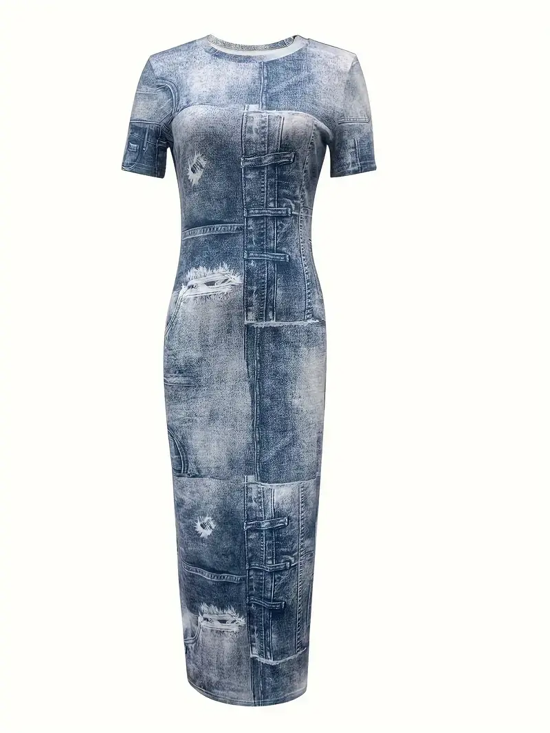 Thumbnail: FrontView of Elegant Denim Maxi Dress