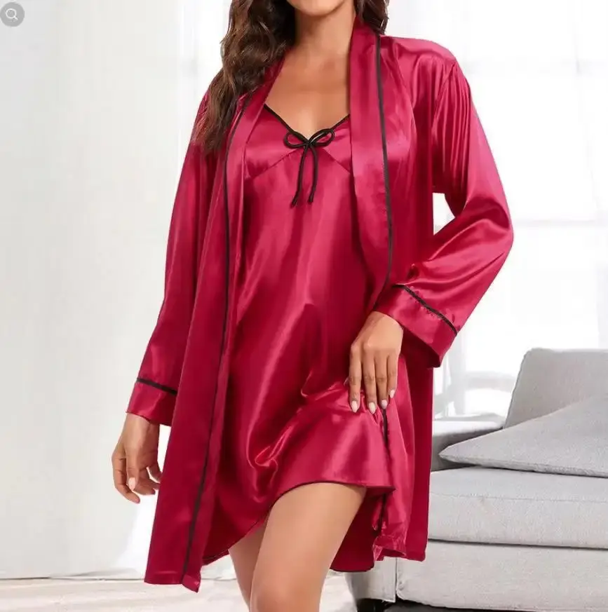 Thumbnail: Luxury Deep V-neck Pajamas Made of Satin Quality Material Ice Silk