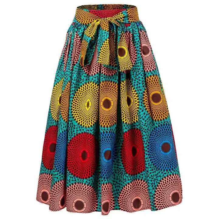 Hot Selling Custom Ankara Print Midi Skirt Wax Plus Size African Clothing Skirts