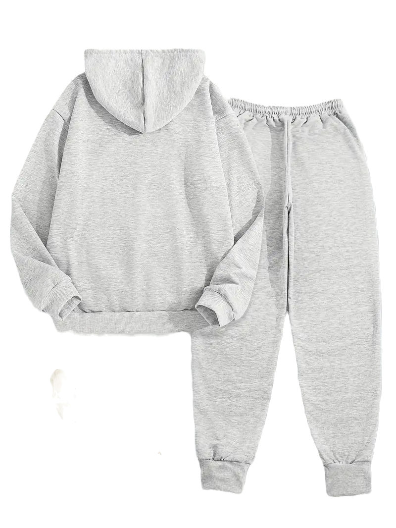 Thumbnail: Women's Casual Letter Print Hoodie & Pants Set - Long Sleeve, Drawstring