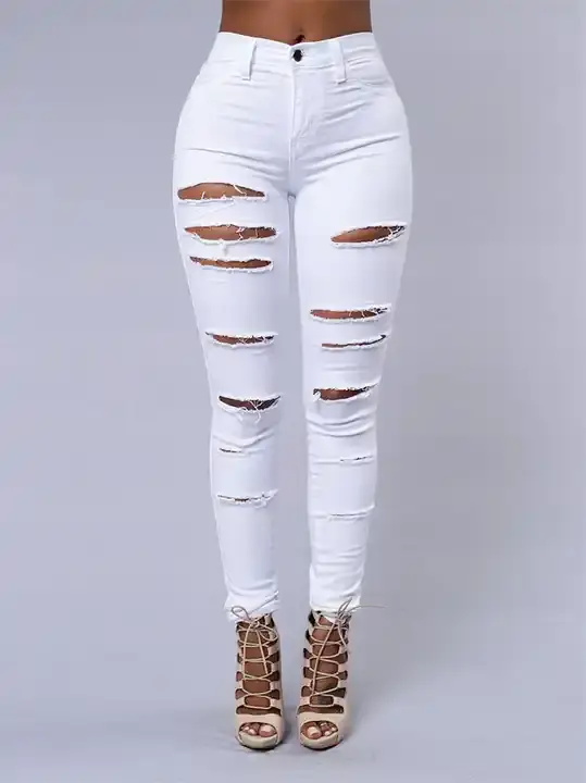 Thumbnail: Hot Selling, European and American Washed Denim Fringed Jeans Women's Street Fas