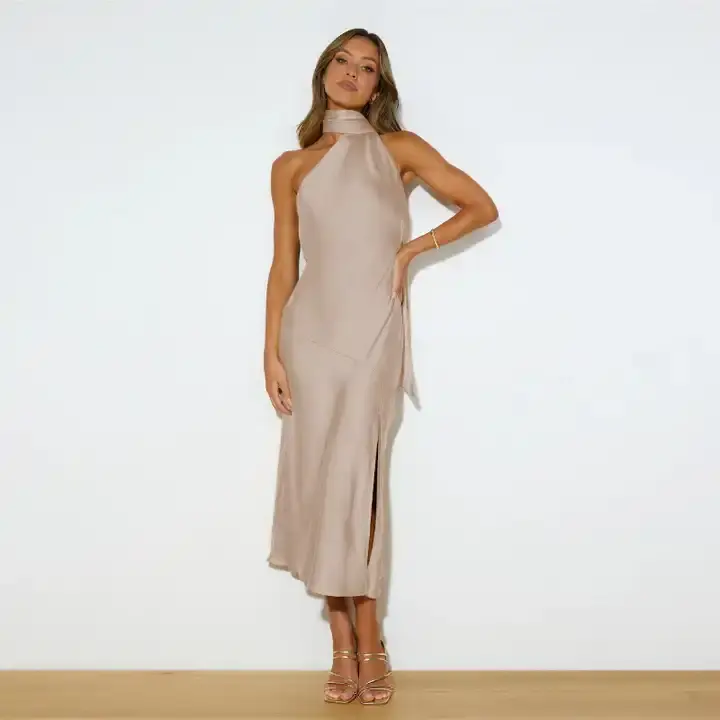 Thumbnail: Side View of Beige Color Dress
