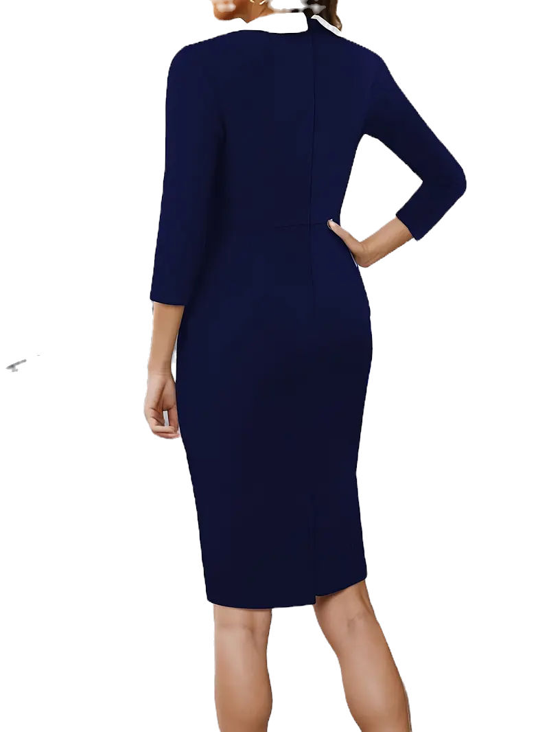 Thumbnail: Elegant Bodycon Dress – Women's Round Neck Contrast Shoulder Short Sleeve