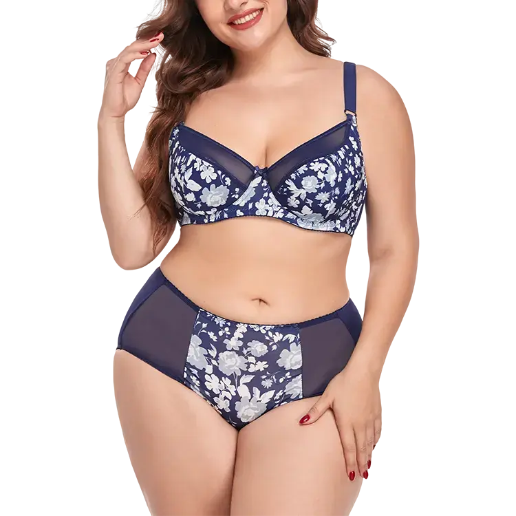 Miniaturbild: Nice, Comfortable, Plus Size Bra Set, Floral, Plus-size Women, Bra and Panties