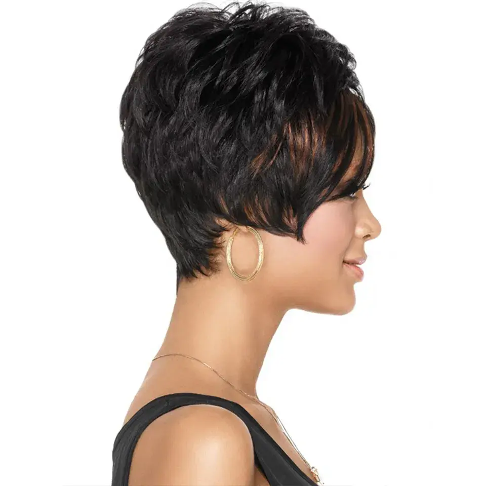 Thumbnail: Short Natural Synthetic Hair Wig – Black Pixie Cut for Black Women