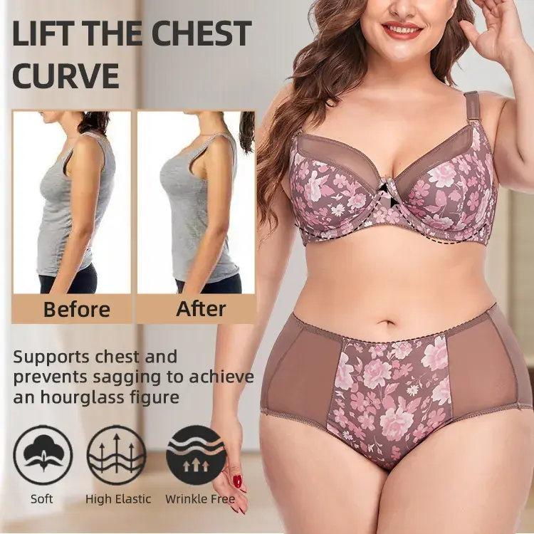Miniaturbild: Nice, Comfortable, Plus Size Bra Set, Floral, Plus-size Women, Bra and Panties