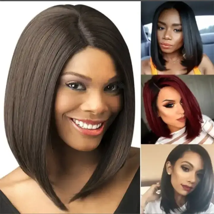 Miniaturbild: Short Straight Puffy Headband Bob Wig – Affordable Full Lace Synthetic Wig for B