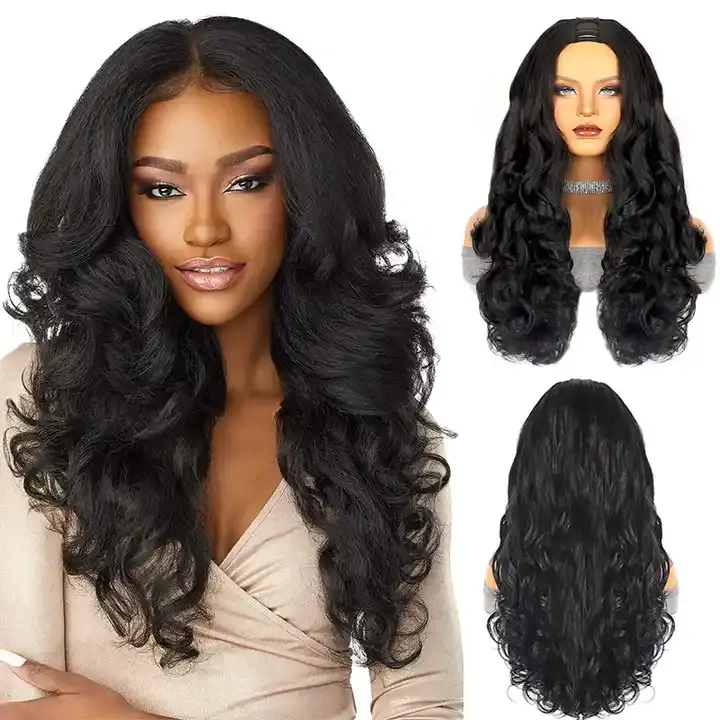 Miniaturbild: 26-Inch Yaki Body Wave U Part Wig – Fluffy Heat-Resistant Synthetic Wig