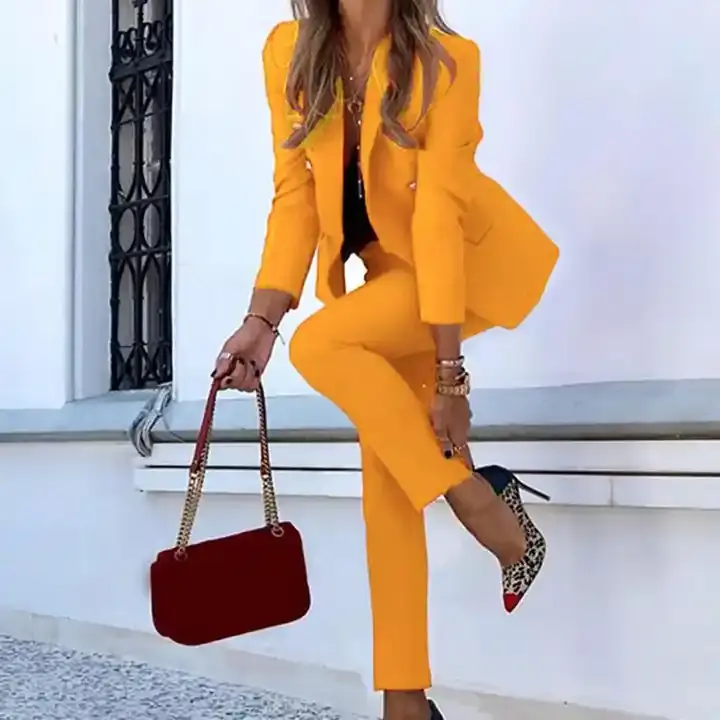 Thumbnail: Solid Color Fashion Two Piece Set Plus Size Business Pants Blazer Office Career