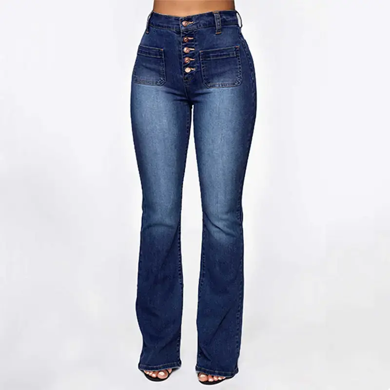 Miniaturbild: Fabulous Four Button Flap Denim Jeans with Flared Wide Leg.