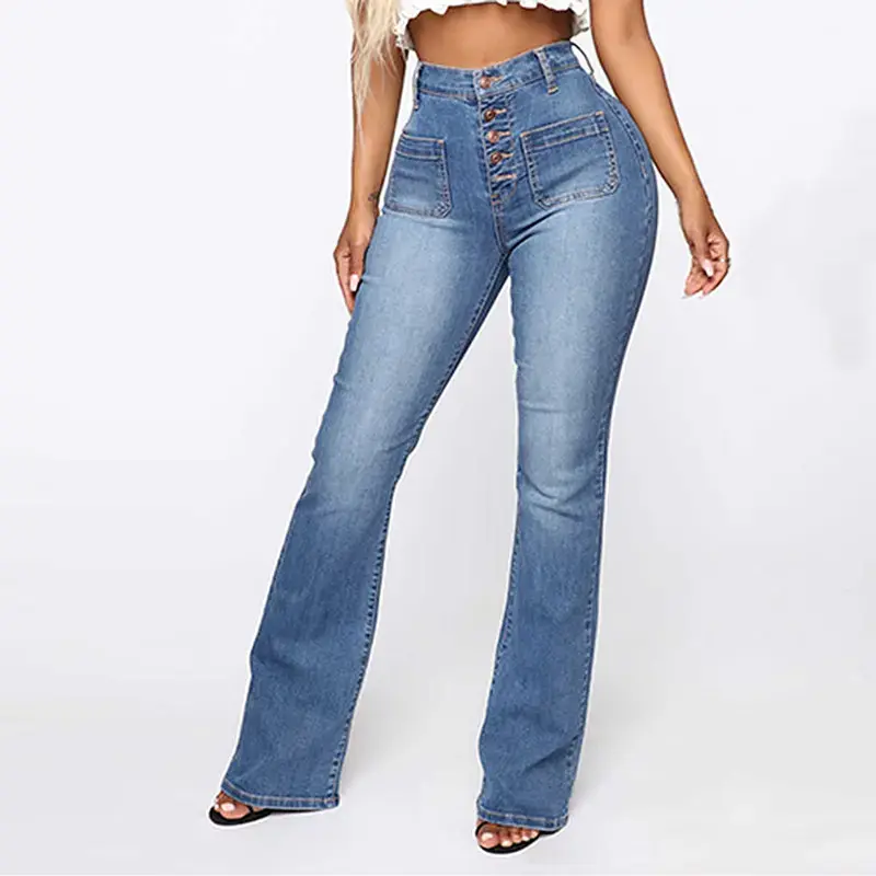 Miniaturbild: Fabulous Four Button Flap Denim Jeans with Flared Wide Leg.