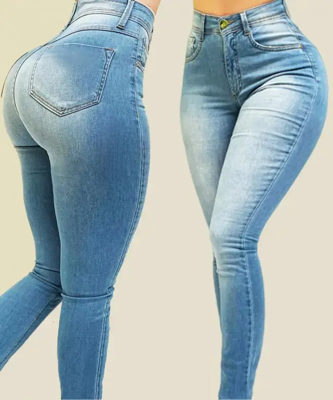 Thumbnail: Casual Fashion High Waist Elastic Dark Blue Women Jeans