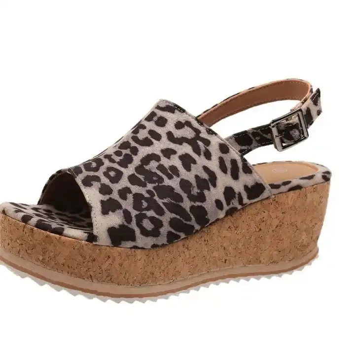 Thumbnail: Hot Selling Women's Slope Heel Sandals Fashion Leopard Print Large Size Sandals