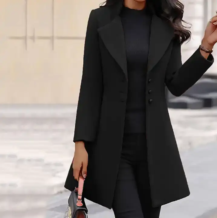 Thumbnail: Women's Winter Wool Blend Mid-Long Notch Double-Breasted Lapel Jacket Outwear