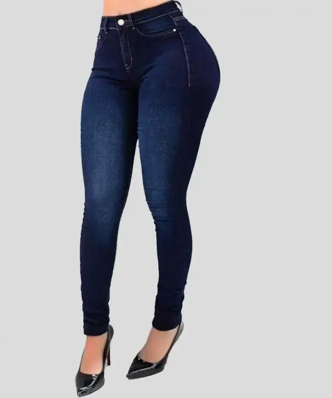 Thumbnail: Casual Fashion High Waist Elastic Dark Blue Women Jeans