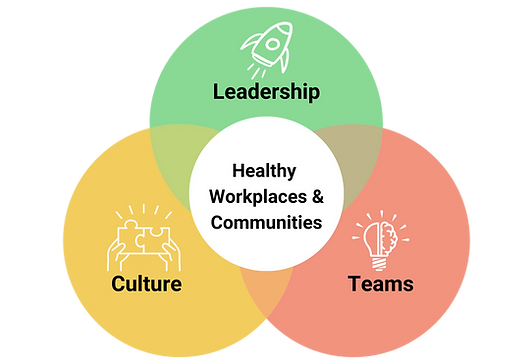 Venn diagram showing leadership, culture and teams circles