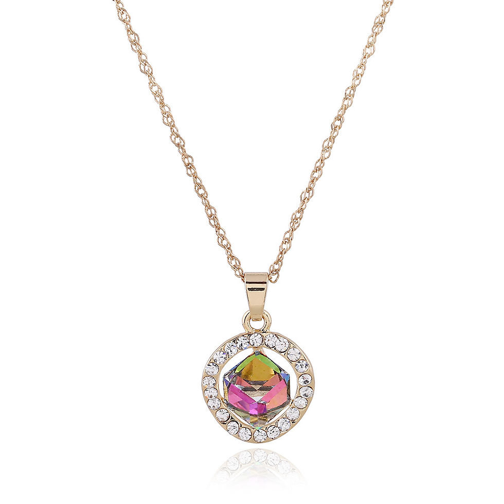 Thumbnail: Bridal Necklace and Earring Set with Crystal Pendant