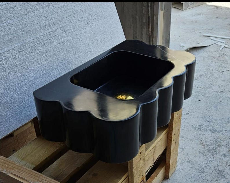 Thumbnail: Handmade Nero Marquina Marble Sink: Sculptural Cloud Basin