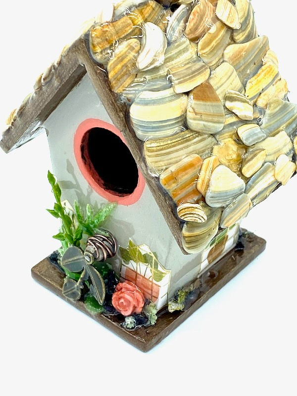 Cottagecore Shells and Succulents Miniature Birdhouse