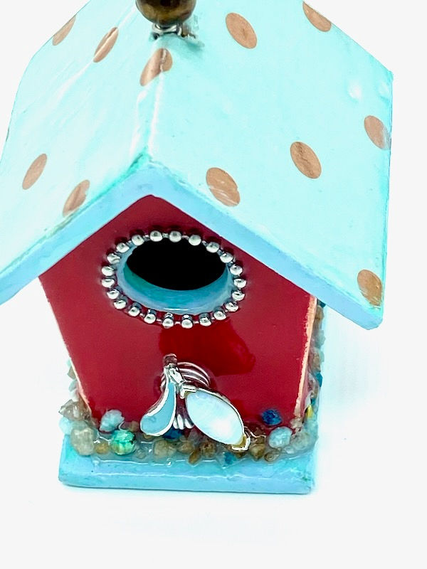 Red and Light Blue Birdhouse Ornament