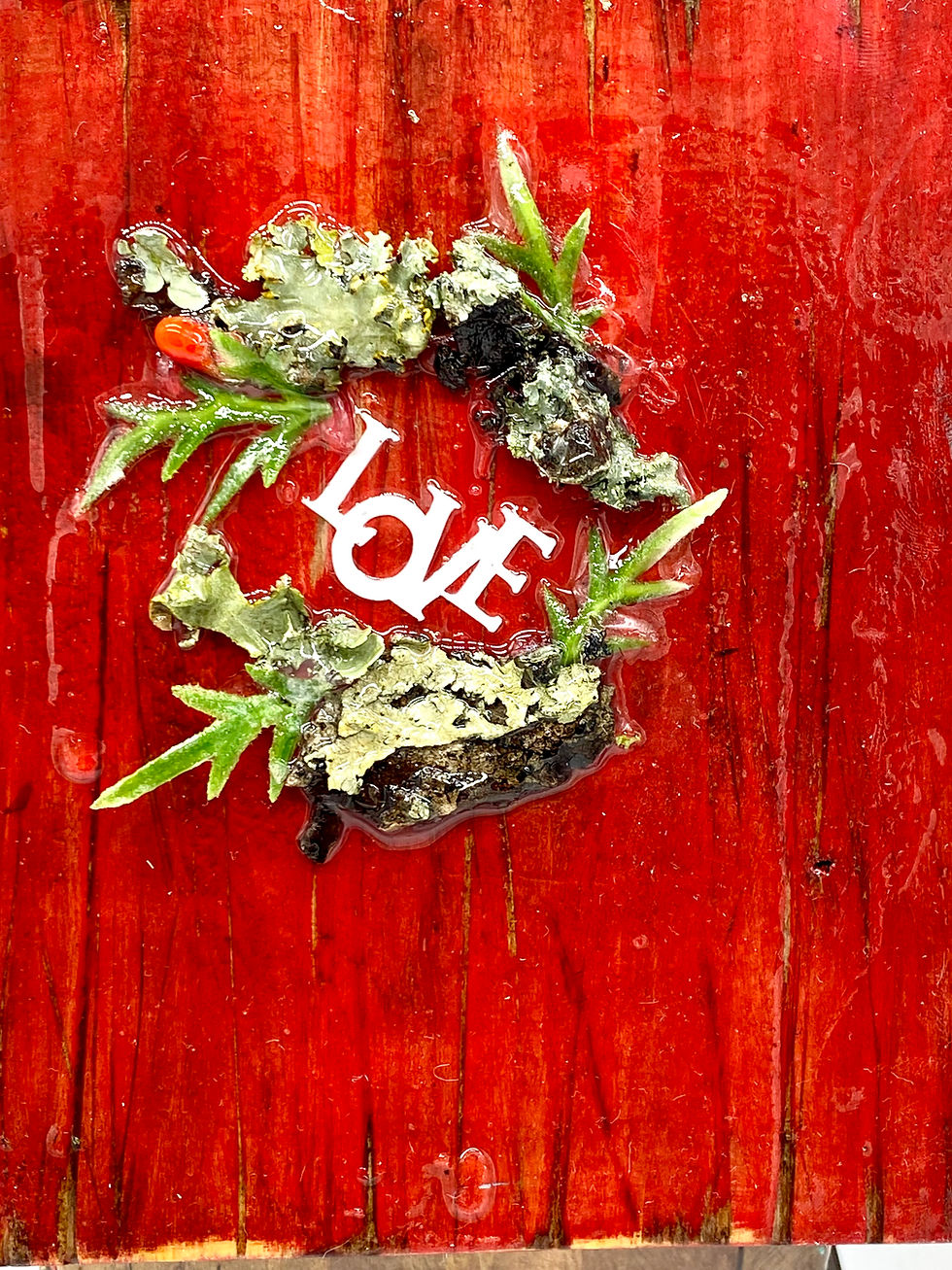 Thumbnail: Close up of rustic farmhouse birdhouse, with a weathered red roof and barn door.