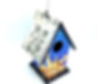 Side view of a blue birdhouse with a large yellow sun outlined in beads.