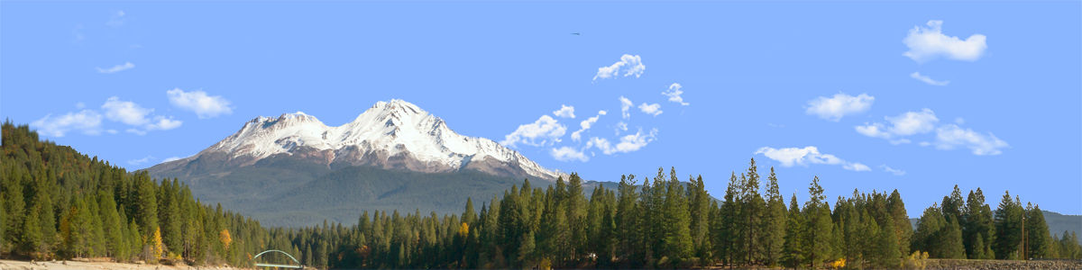 MASKED MOUNT SHASTA FROM SISKIYOU LAKE NO LAKE left